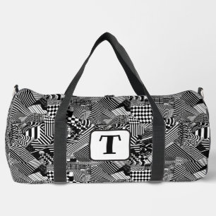 Schwarz-Weiß-Kunstsammlung mit unterschiedlichem M Duffle Bag