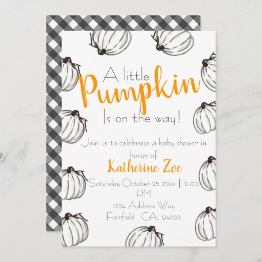 Schwarz-Weiß-Kürbis-Babydusche einladen Einladung (Vorne/Hinten)
