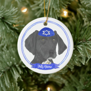 Schwarz/Weiß Kurzzeitiger Pointer Hanukkah Keramik Ornament