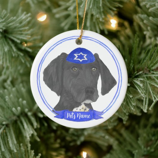 Schwarz/Weiß Kurzzeitiger Pointer Hanukkah Keramik Ornament (Baum)
