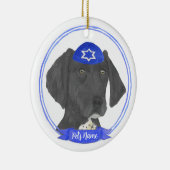 Schwarz/Weiß Kurzzeitiger Pointer Hanukkah Keramik Ornament (Rechts)
