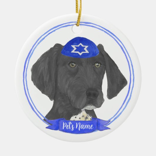 Schwarz/Weiß Kurzzeitiger Pointer Hanukkah Keramik Ornament (Vorne)