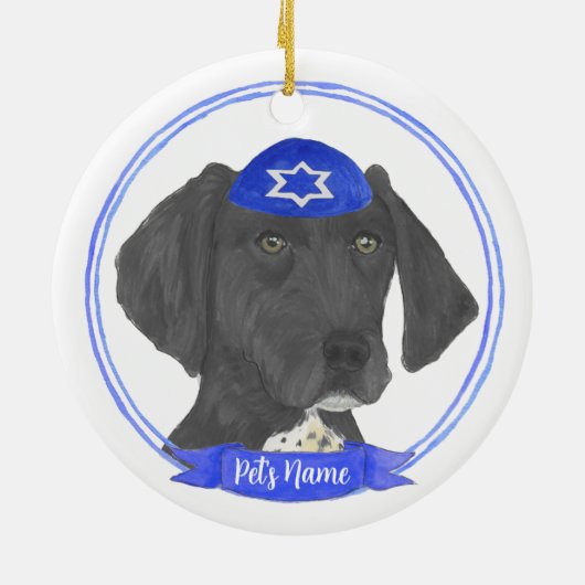 Schwarz/Weiß Kurzzeitiger Pointer Hanukkah Keramik Ornament (Hinten)