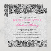 Schwarz & Weiß Lace & Damaskus Brautparty laden ei Einladung (Vorne/Hinten)