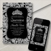 Schwarz-weiß Lace Quinceañera Einladung