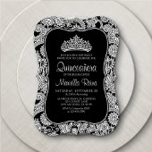 Schwarz-weiß Lace Quinceañera Einladung