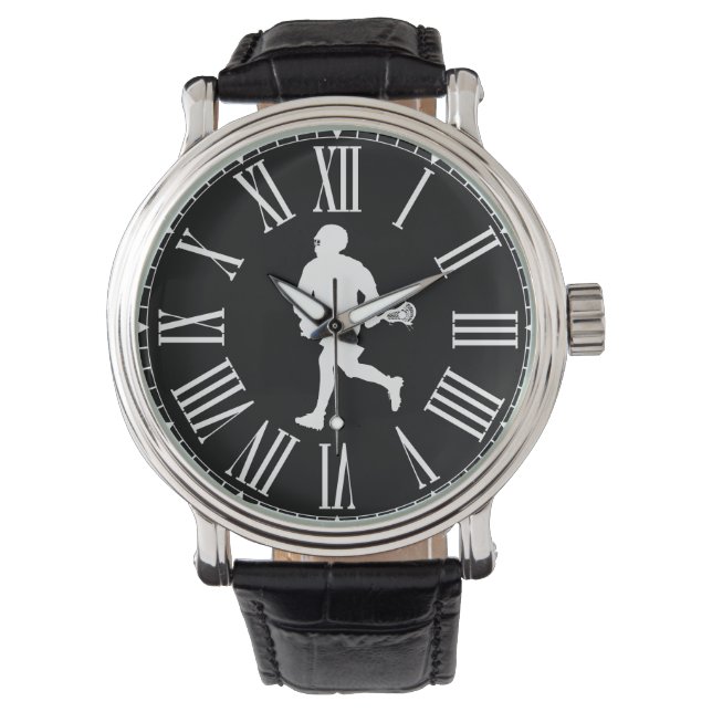 Schwarz-Weiß-Lacrosse-Player Armbanduhr (Vorderseite)