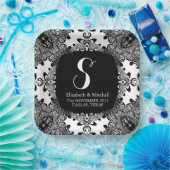 Schwarz-weiß Lacy Tribal Damask Fraktal Lace Pappteller (Party)