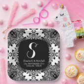 Schwarz-weiß Lacy Tribal Damask Fraktal Lace Pappteller (Party)