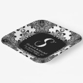 Schwarz-weiß Lacy Tribal Damask Fraktal Lace Pappteller (Gewinkelt)