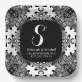 Schwarz-weiß Lacy Tribal Damask Fraktal Lace Pappteller (Vorderseite)