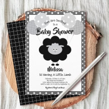 Schwarz Weiß Lamm Baby Shower Cute Simple Modern