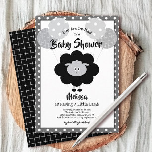 Schwarz Weiß Lamm Baby Shower Cute Simple Modern Einladung
