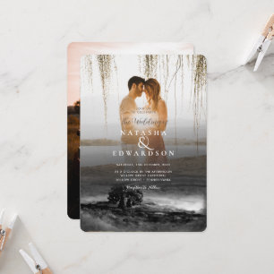 Schwarz-Weiß Landschaft Overlay 2 Fotos Hochzeit Einladung