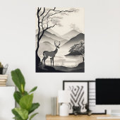 Schwarz-Weiß-Landschaftsbild-Illustration AI Gener Poster (Heimbüro)