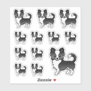 Schwarz-Weiß-Langcoat Chihuahua Cartoon Hunde Aufkleber