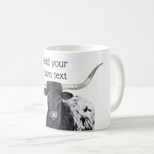 Schwarz-Weiß-Langornkuh fügt Ihr eigenes Angebot h Kaffeetasse (VorderseiteRechts)
