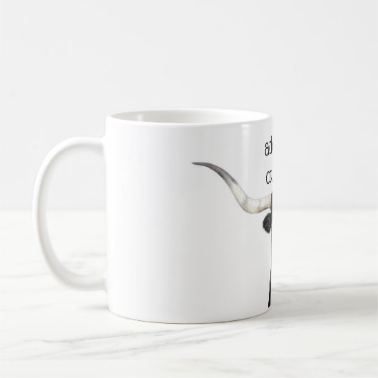 Schwarz-Weiß-Langornkuh fügt Ihr eigenes Angebot h Kaffeetasse (Links)