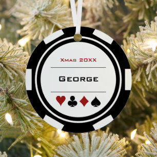 Schwarz-Weiß-Las-Vegas-Poker Weihnachten Ornament Aus Metall