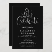 Schwarz-Weiß Lasse Celebrate Graduation Party Einladung (Vorne/Hinten)