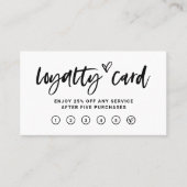 Schwarz-Weiß-Lässige Schrift und Herz Treuekarte (Vorderseite)