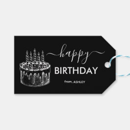 Schwarz-Weiß-Lässige Skriptart Happy Birthday Geschenkanhänger