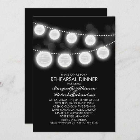 Schwarz-Weiß-Laternen Probe-Dinner Einladung (Vorne/Hinten)