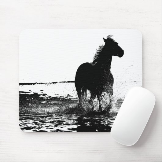 Schwarz-Weiß Laufpferd Moderner Pop Kunst Mousepad (Mit Mouse)