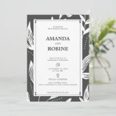 Schwarz-Weiß-Leaf Moderne Hochzeitseinladung Einladung (Stehend Vorderseite)