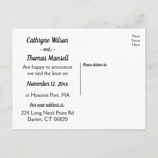 Schwarz-Weiß-Leaf nur verheiratet Hochzeitsleder B Ankündigungspostkarte (Rückseite)