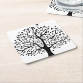 Schwarz-Weiß-Lebensbaum Rechteckiger Pappuntersetzer (angewinkelt)