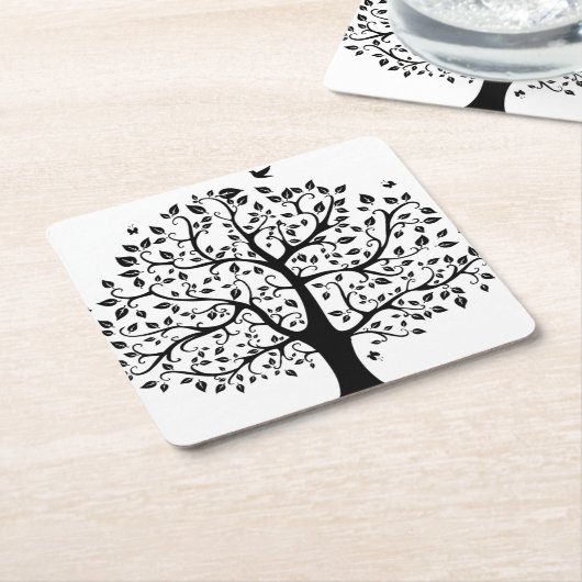 Schwarz-Weiß-Lebensbaum Rechteckiger Pappuntersetzer (angewinkelt)