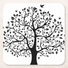 Schwarz-Weiß-Lebensbaum Rechteckiger Pappuntersetzer
