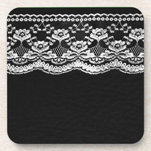 Schwarz-Weiß-Leder und Lace Untersetzer (Vorderseite)