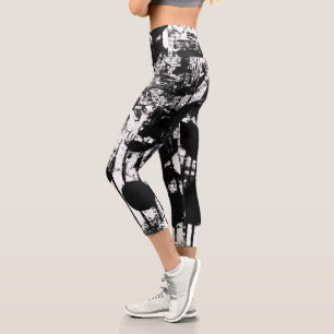 Schwarz-Weiß-Leggings mit Graffiti-Printmedien Capri Leggings