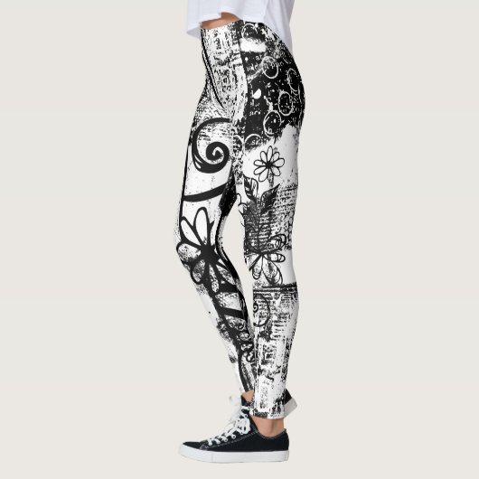 Schwarz-Weiß-Leggings mit Graffiti-Printmedien Leggings (Links)