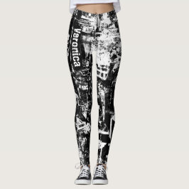 Schwarz-Weiß-Leggings mit Graffiti-Printmedien Leggings