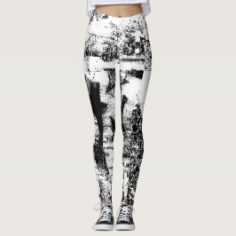 Schwarz-Weiß-Leggings mit Graffiti-Printmedien Leggings