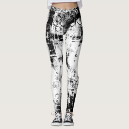 Schwarz-Weiß-Leggings mit Graffiti-Printmedien Leggings