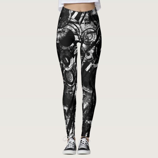 Schwarz-Weiß-Leggings mit Graffiti-Printmedien Leggings (Vorderseite)