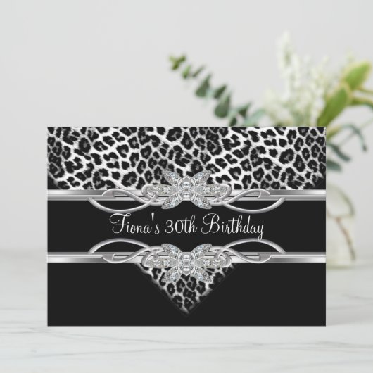 Schwarz-weiß Leopard 30. Diamond Jewel Einladung (Stehend Vorderseite)