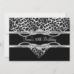 Schwarz Weiß Leopard 30. Geburtstag Elegant Einladung