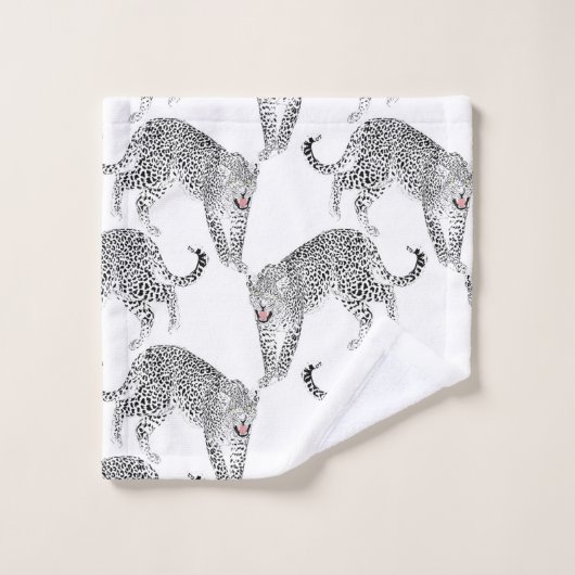 Schwarz-weiß Leopard Badhandtuch Set (Waschlappen)