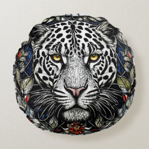 Schwarz Weiß Leopard Blumenmuster Für Home Dekorat Rundes Kissen