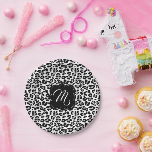 Schwarz-Weiß-Leopard-Druck mit benutzerdefiniertem Pappteller (Party)