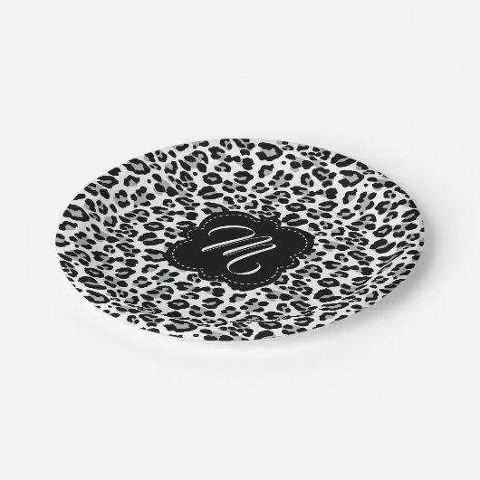 Schwarz-Weiß-Leopard-Druck mit benutzerdefiniertem Pappteller (Schrägansicht)