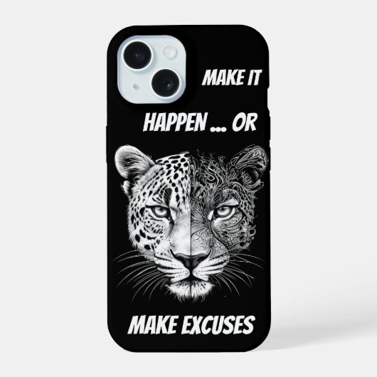 Schwarz-Weiß-Leopard-Gesicht iPhone 15 Hülle (Rückseite)