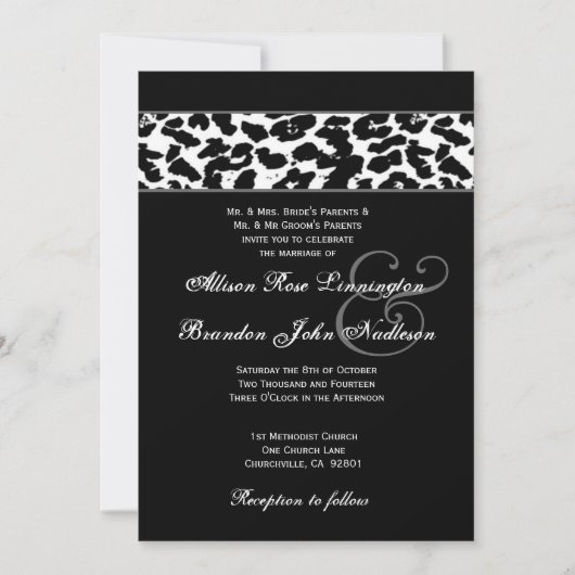 Schwarz-Weiß-Leopard-Hochzeit Einladung (Vorderseite)
