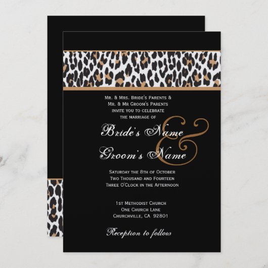 Schwarz-Weiß-Leopard-Hochzeitspapier Einladung (Vorne/Hinten)
