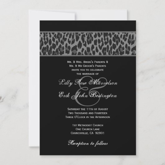 Schwarz-Weiß-Leopard-Hochzeitsvorlage G200 Einladung (Vorderseite)